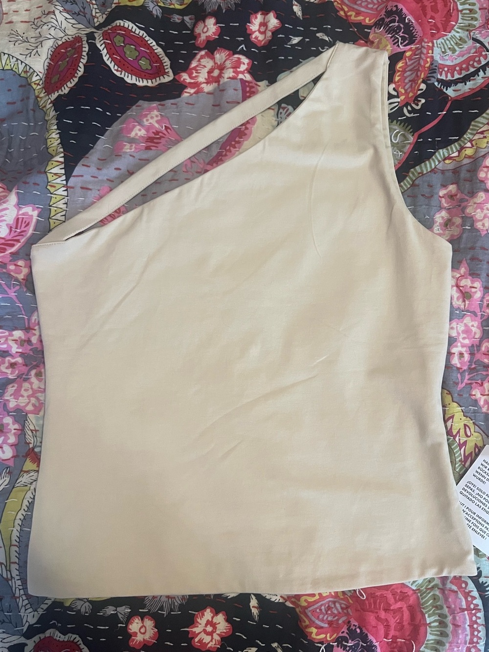 ASOS DESIGN Beige One-Shoulder Cutout Asymmetric Tank Top - Size Small